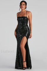Rowena Sequin Stylish Mermaid Dress S / Black Party Dresses L