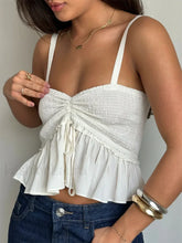 Ruched Babydoll Sweetheart Crop Top WHITE / S