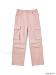 Ruched Pink Straight Leg Cargo Pants Cargo Pants