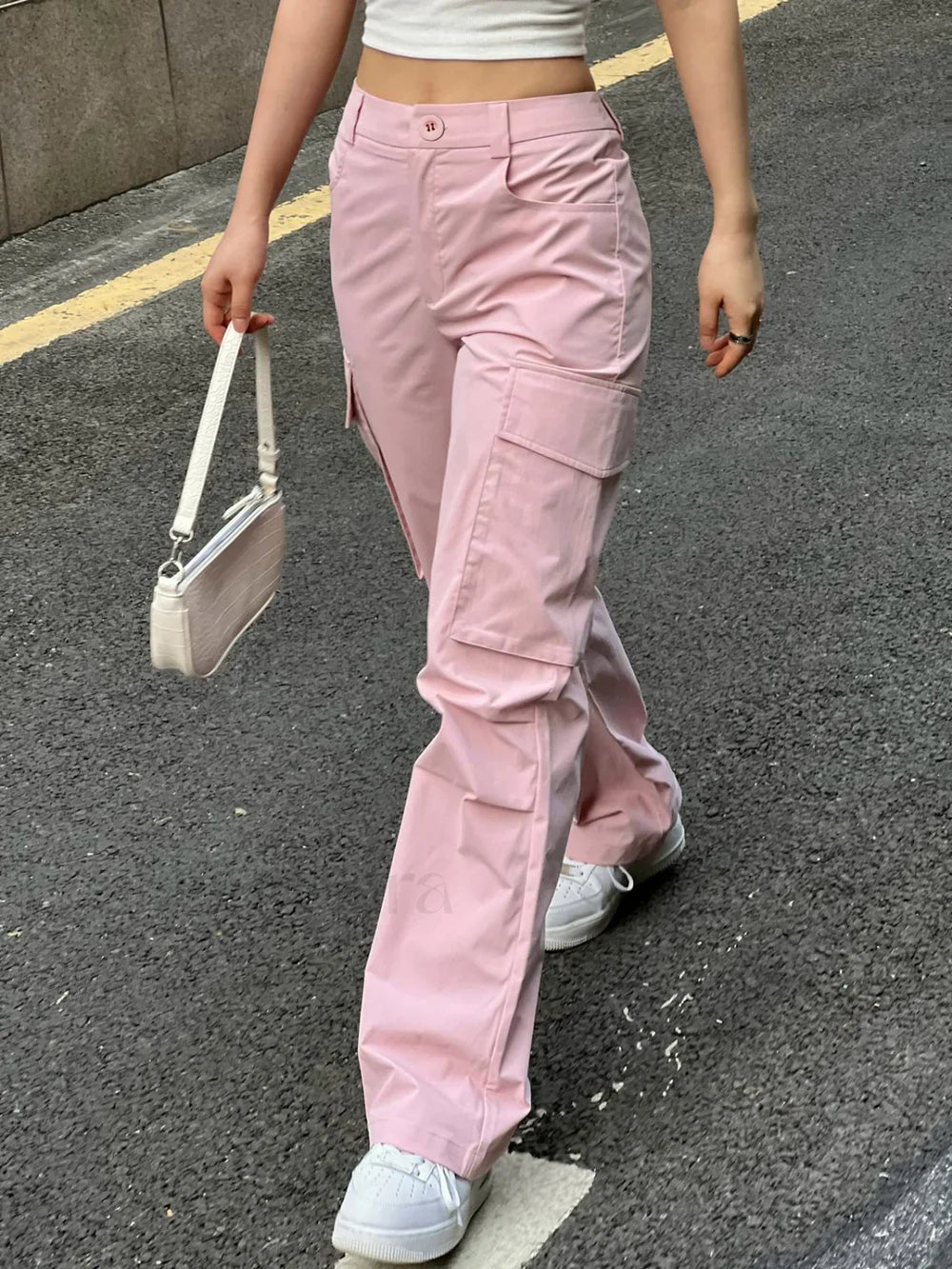 Ruched Pink Straight Leg Cargo Pants Pink / S Cargo Pants