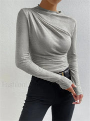 Ruching Long Graceful Sleeve Shirt T Shirts