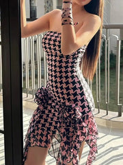 Ruffle Flower Embellish Bandeau Mini Dress Mini Dresses