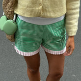 Ruffle Hem Boxer Plaid Print Elastic High Waist Loose Short S