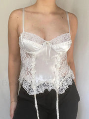 Ruffle Lace Graceful Patchwork Cami Top White / S Tank Tops & Camis