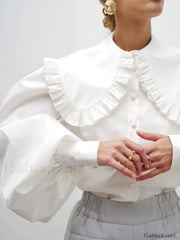 Ruffled Collar Graceful Long Sleeve Shirt Shirts