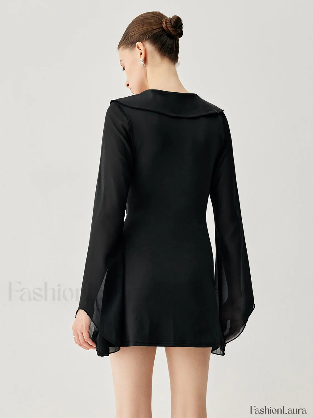 Ruffled Long Sleeve Trendy Tie Patchwork Short Dress Dresses