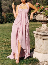 Ruffled Patchwork Chiffon Maxi Dress