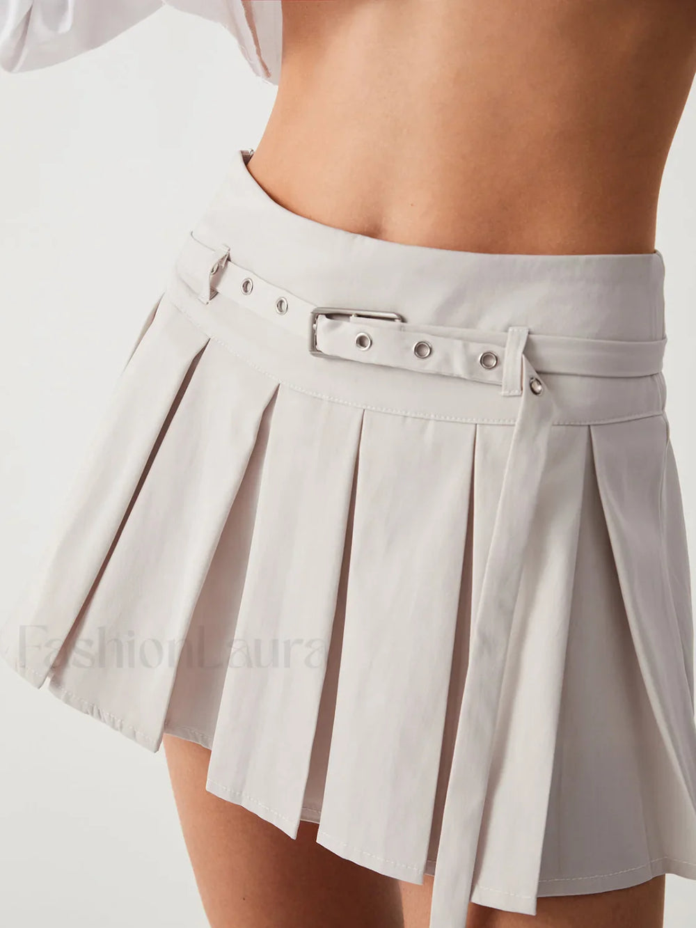 Runway Belted Graceful Pleat Mini Skirt Skirts