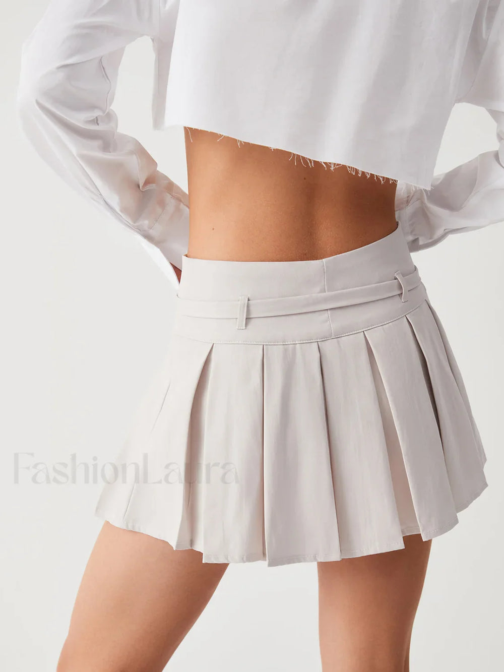 Runway Belted Graceful Pleat Mini Skirt Skirts