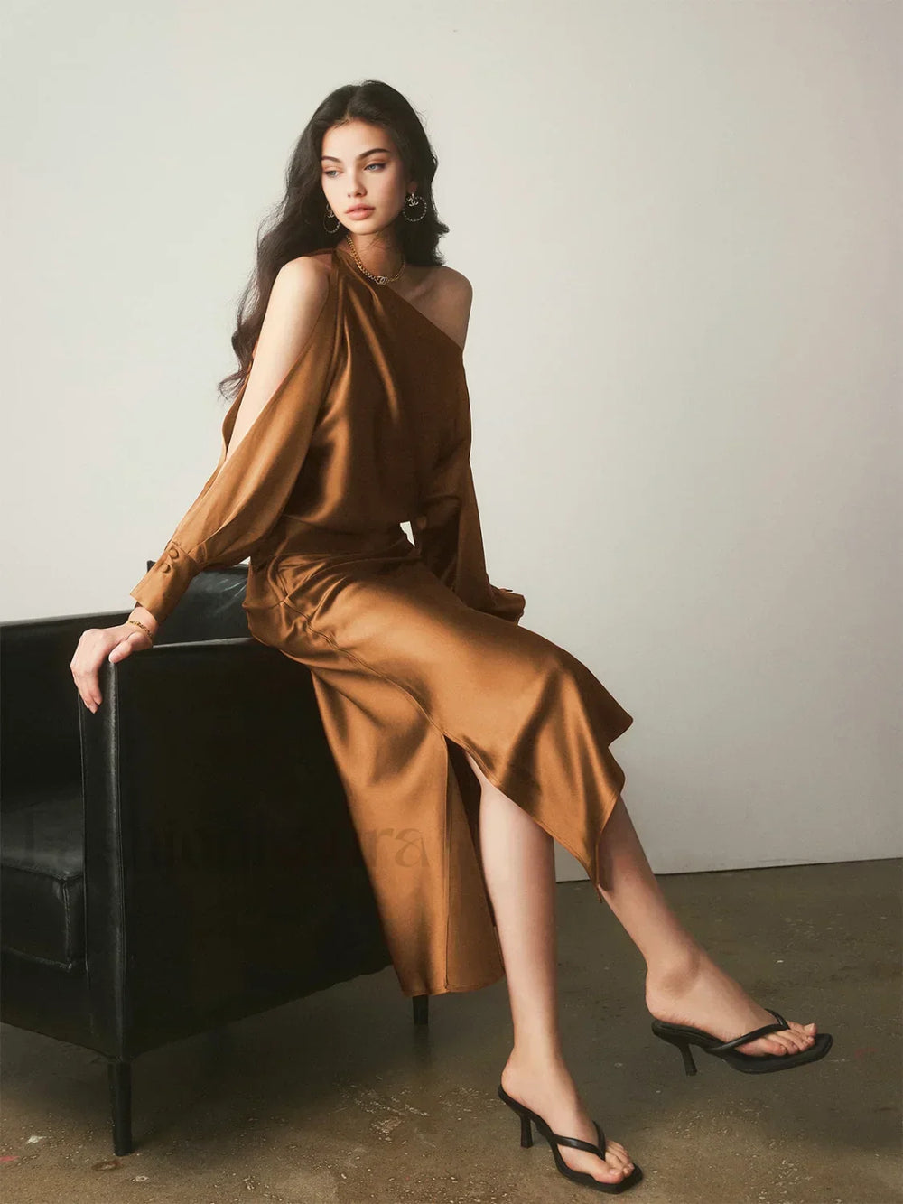 Satin Asymmetrical Graceful Split Skirt Skirts