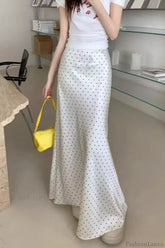 Satin Polka Dot High Waist Mermaid Skirt White / S