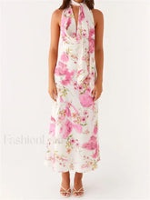 Scarf Halter Floral Maxi Dress pink / S