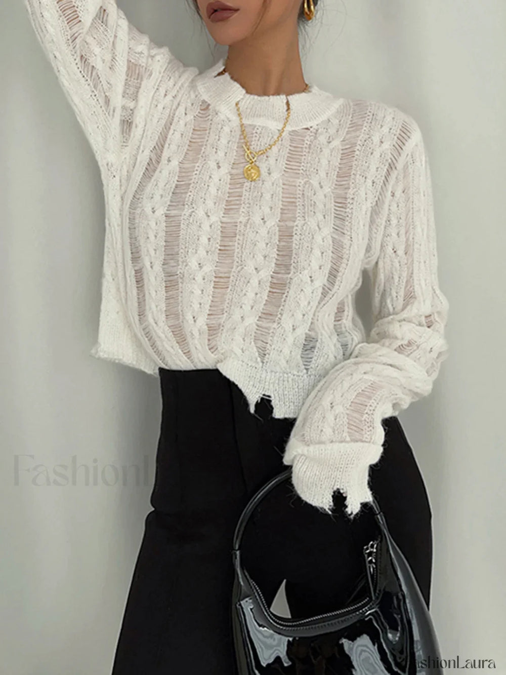 Semi Sheer Snowflake Crochet Knit Shirt Knit Tops