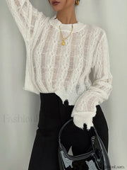 Semi Sheer Snowflake Crochet Knit Shirt Knit Tops
