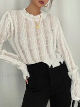 Semi Sheer Snowflake Crochet Knit Shirt White / XS Knit Tops