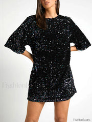Sequin Deep V Trendy Back Tie Short Dress Dresses