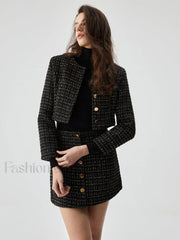 Sequined Button Graceful Short Blazer Black / XS Blazers