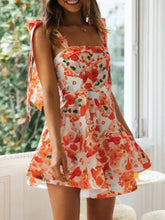 Sexy Backless Lace up Mini Sling Summer Women’s 2024 New High Waist Skinny Floral Print Mini Dress