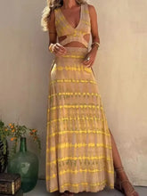 Sexy V Neck Backless Boho Dress Yellow / S