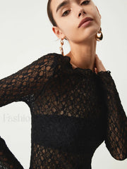 Sheer Floral Graceful Long Sleeve Top T Shirts