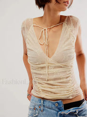 Sheer Mesh Backless Floral Lace Slim Fit Aesthetic Crop Top white / S