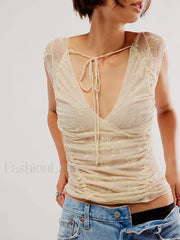 Sheer Mesh Backless Floral Lace Slim Fit Aesthetic Crop Top white / S