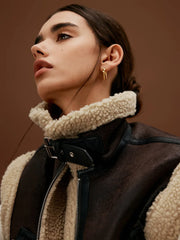 Sherpa Lined Shearling Trendy Leather Biker Crop Vest Vests