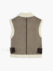 Sherpa Lined Shearling Trendy Leather Flight Vest Vests