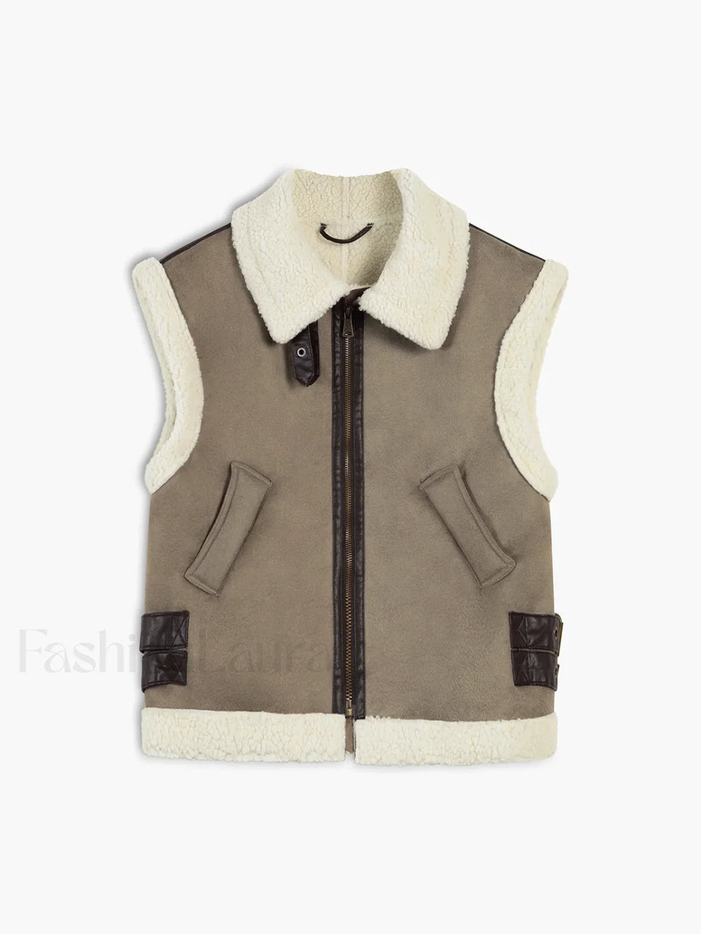 Sherpa Lined Shearling Trendy Leather Flight Vest Vests
