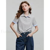 Short Sleeve Knitted Crew Neck T Shirt Light Gray / S