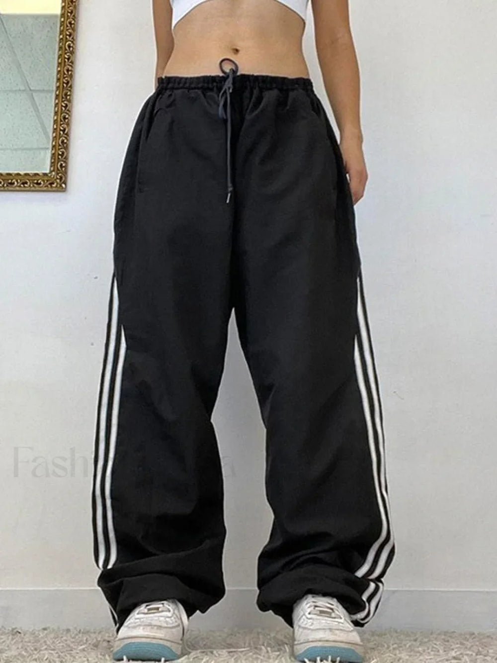 Side Stripe Wide Leg Pants Black / S Wide Leg Pants