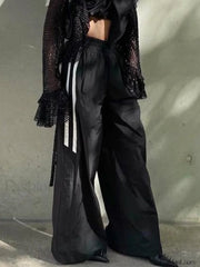 Side Striped Black Wide Leg Pants Wide Leg Pants