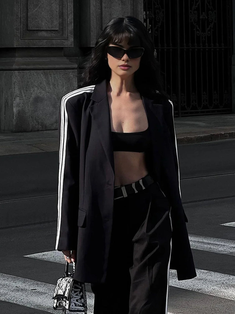 Side Striped Graceful Long Sleeve Blazer Blazers