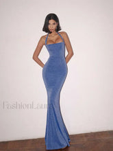 Silk Halter Tight Party Maxi Dress Blue / S