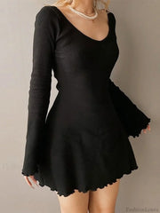 Simple Knitted Long Sleeve Mini Dress Black / S Mini Dresses