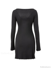 Simple Knitted Long Sleeve Mini Dress Mini Dresses