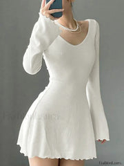 Simple Knitted Long Sleeve Mini Dress Mini Dresses