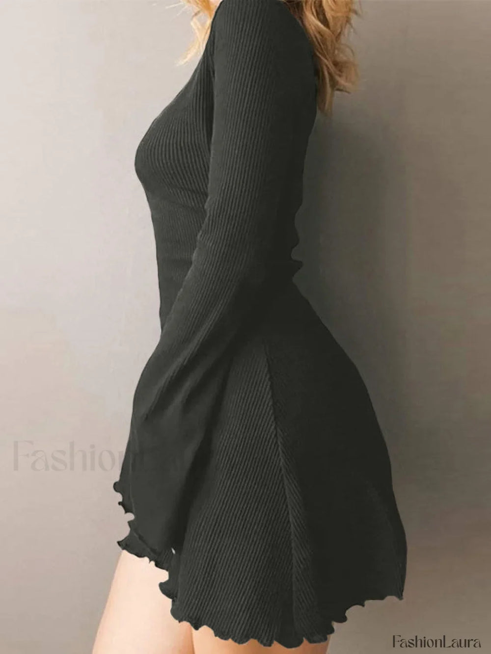 Simple Knitted Long Sleeve Mini Dress Mini Dresses