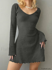 Simple Knitted Long Sleeve Mini Dress Mini Dresses