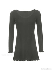 Simple Knitted Long Sleeve Mini Dress Mini Dresses