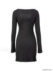 Simple Knitted Long Sleeve Mini Dress Mini Dresses