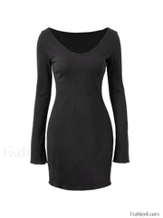Simple Knitted Long Sleeve Mini Dress Mini Dresses