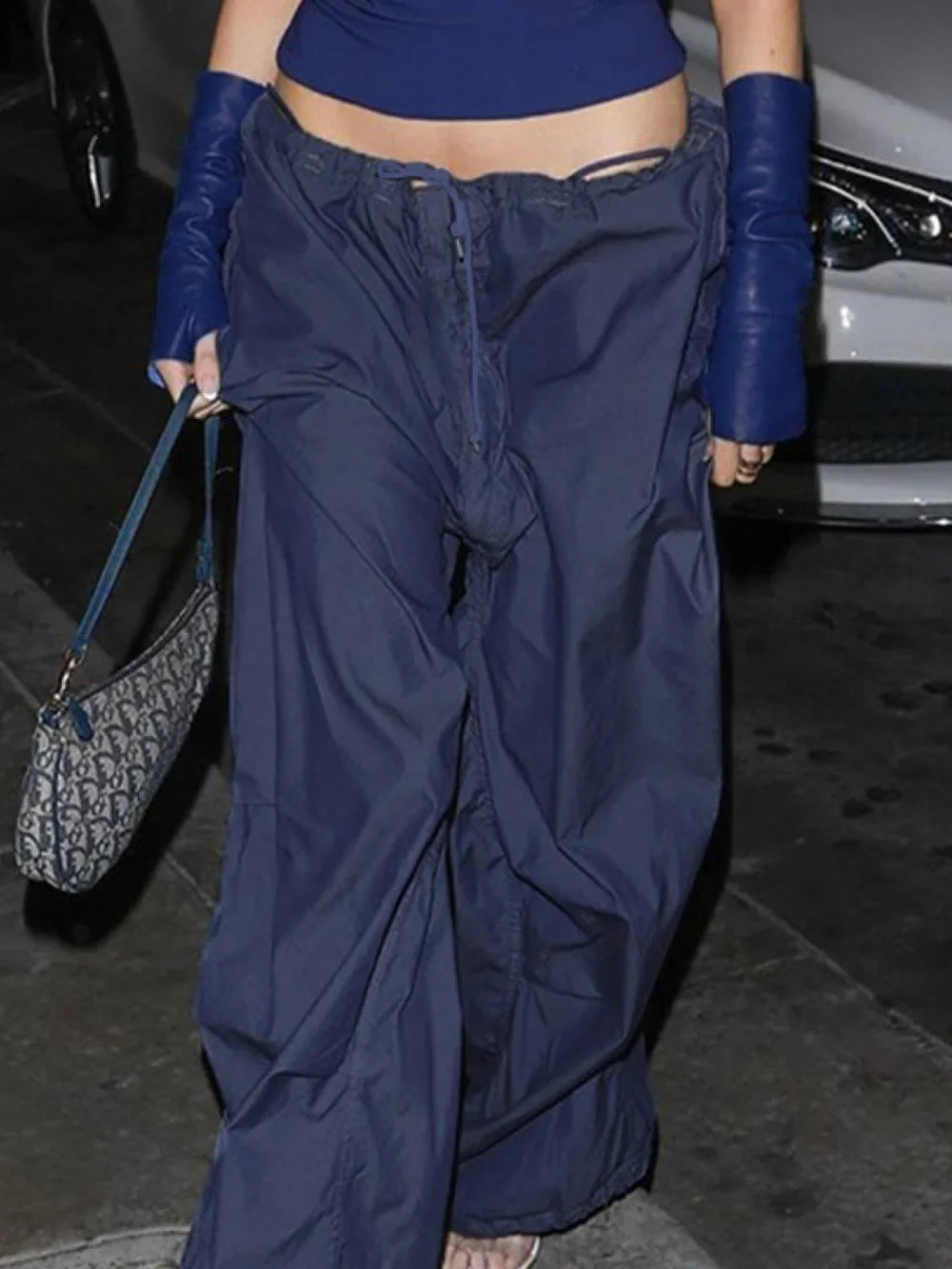 Size Friendly Low Waist Parachute Cargo Pants Navy Blue / S Cargo Pants