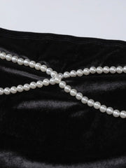 Sleeve Cover Faux Pearl Strapless Velvet Mini Dress Mini Dresses