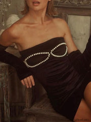 Sleeve Cover Faux Pearl Strapless Velvet Mini Dress Mini Dresses