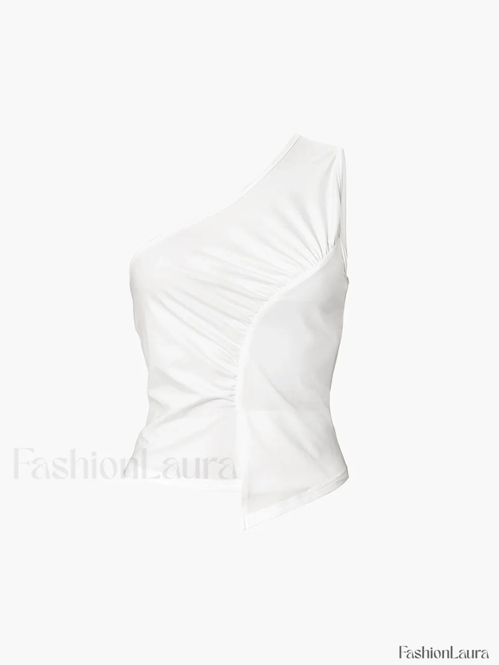 Sleeveless One Shoulder Trendy Ruched Plain Top Tank Tops & Camis