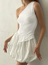 Sleeveless One Shoulder Trendy Ruched Plain Top White / S Tank Tops & Camis