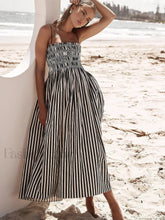 Sleeveless Pinstripe Long Dress Black / XS Dresses