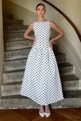 Sleeveless Polka Dot Casual Maxi Dress White / XS