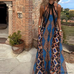 Slim Suspender Print Boho Dress